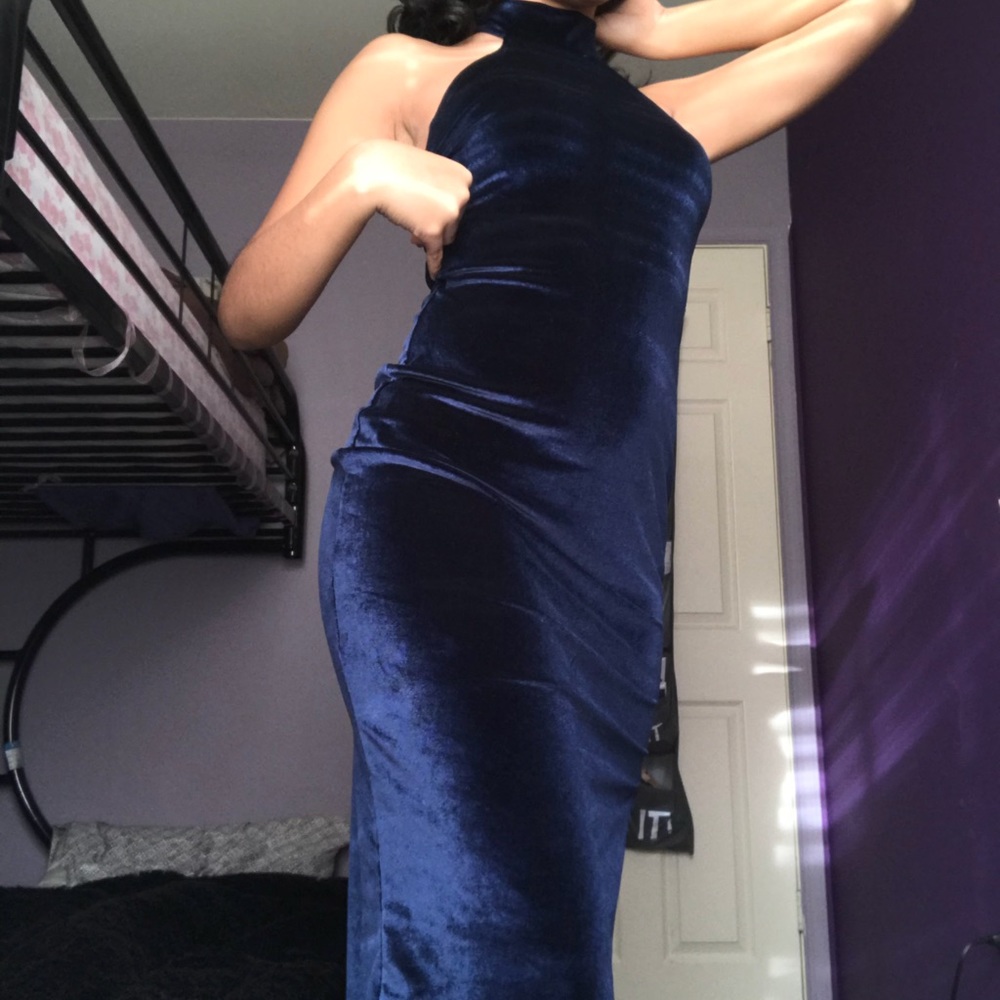 Navy blue velvet dress